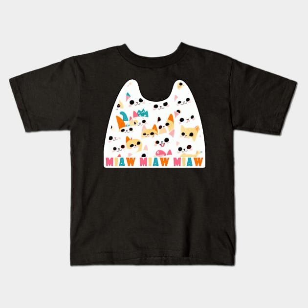 Cat Love: Cat Miaw and Cute Cat Design Kids T-Shirt by LycheeDesign